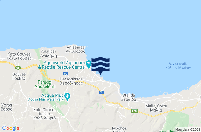 Mapa da tábua de marés em Kastélli, Greece
