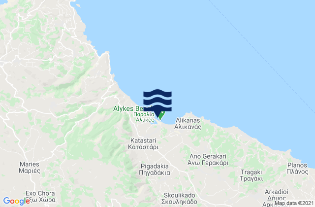 Mapa da tábua de marés em Katastárion, Greece