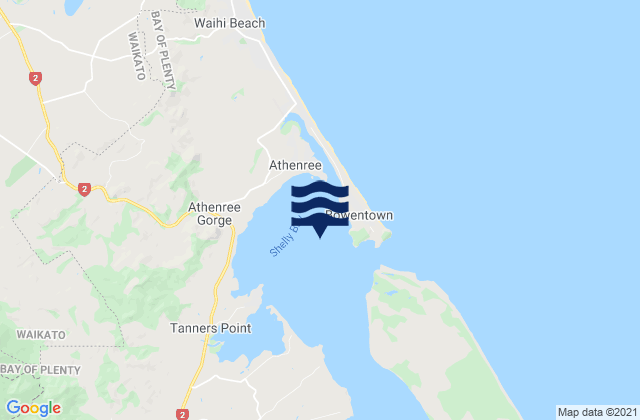 Mapa da tábua de marés em Katikati Harbour, New Zealand