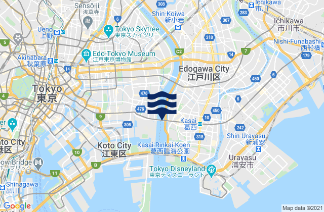 Mapa da tábua de marés em Katsushika Ku, Japan