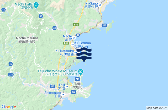 Mapa da tábua de marés em Katsuura Wan, Japan
