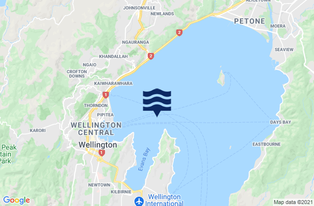 Mapa da tábua de marés em Kau Bay, New Zealand
