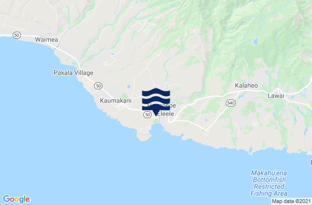 Mapa da tábua de marés em Kauai Island, United States