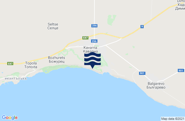Mapa da tábua de marés em Kavarna, Bulgaria