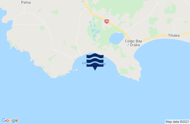 Mapa da tábua de marés em Kawakaputa Bay, New Zealand