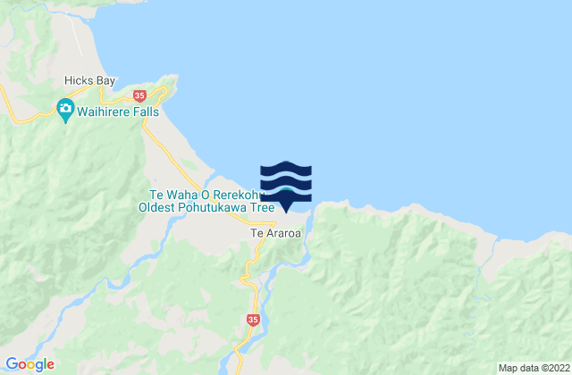 Mapa da tábua de marés em Kawakawa Bay, New Zealand