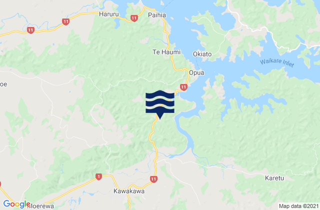 Mapa da tábua de marés em Kawakawa, New Zealand