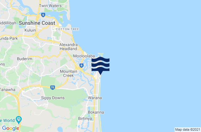 Mapa da tábua de marés em Kawana Beach, Australia
