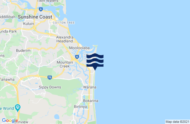 Mapa da tábua de marés em Kawana Waters, Australia