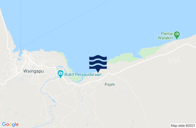 Mapa da tábua de marés em Kawangu, Indonesia