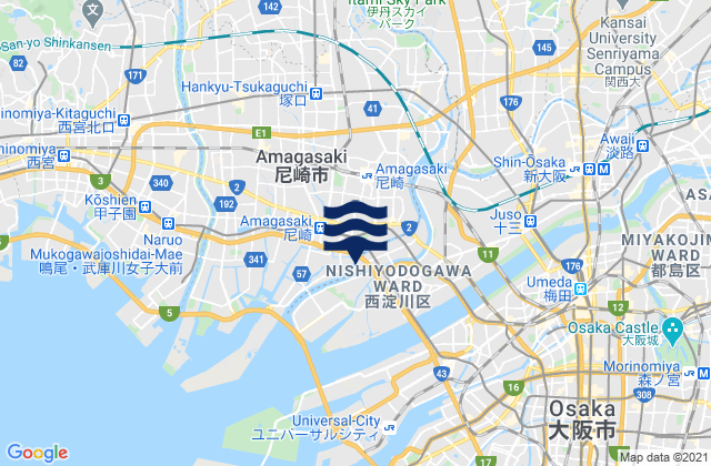 Mapa da tábua de marés em Kawanishi, Japan