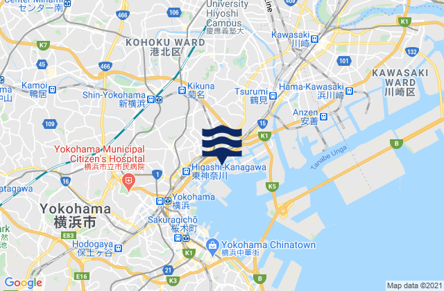 Mapa da tábua de marés em Kawasaki-shi, Japan