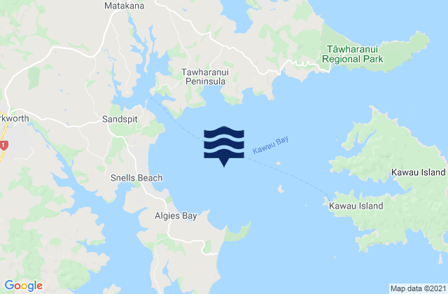Mapa da tábua de marés em Kawau Bay, New Zealand