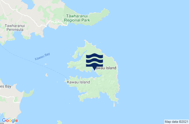 Mapa da tábua de marés em Kawau Island, New Zealand
