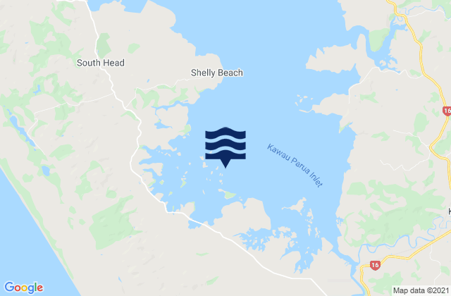 Mapa da tábua de marés em Kawau Parua Inlet, New Zealand