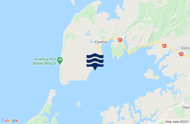 Mapa da tábua de marés em Kawhia, New Zealand