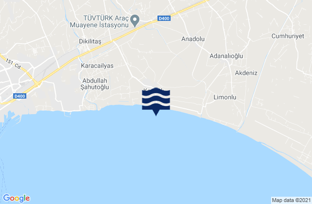 Mapa da tábua de marés em Kazanlı, Turkey