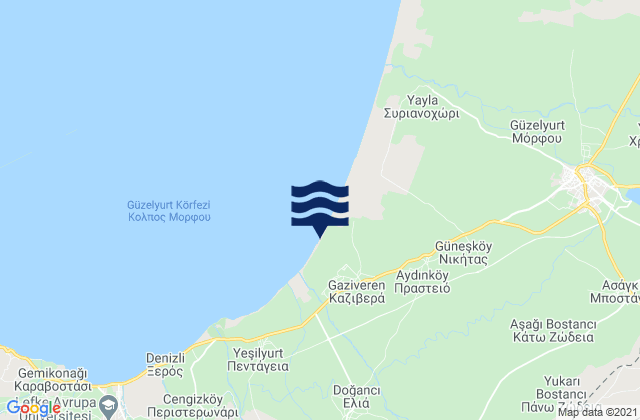 Mapa da tábua de marés em Kaziverá, Cyprus