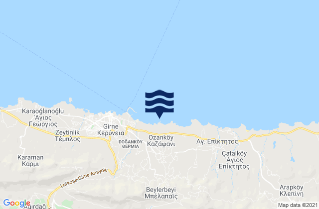 Mapa da tábua de marés em Kazáfani, Cyprus