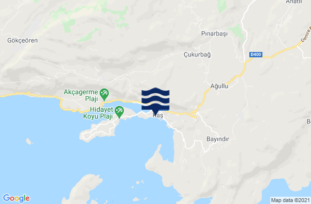 Mapa da tábua de marés em Kaş, Turkey