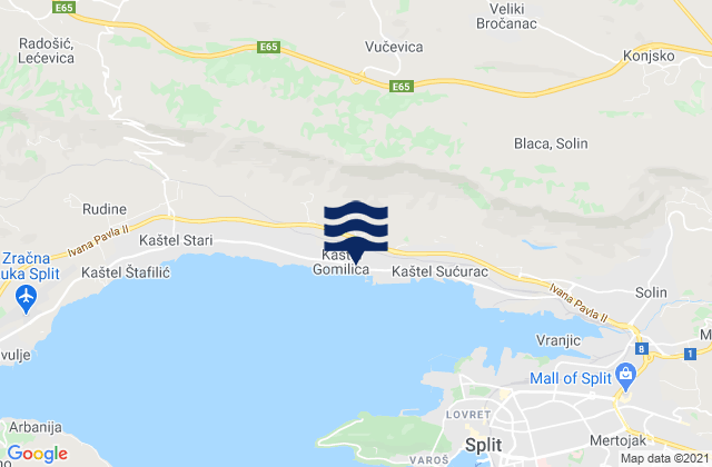 Mapa da tábua de marés em Kaštel Gomilica, Croatia