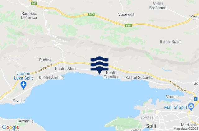 Mapa da tábua de marés em Kaštel Kambelovac, Croatia