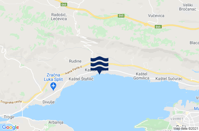 Mapa da tábua de marés em Kaštel Stari, Croatia