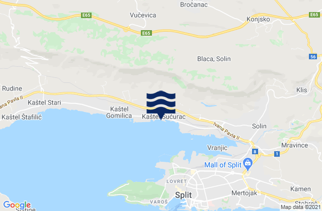 Mapa da tábua de marés em Kaštel Sućurac, Croatia