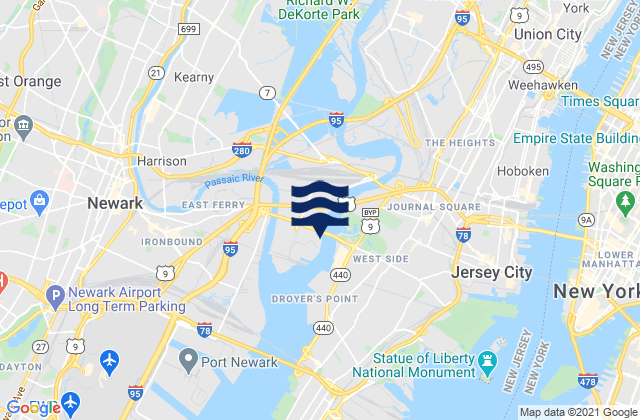 Mapa da tábua de marés em Kearny Point, United States