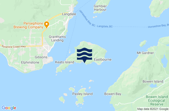 Mapa da tábua de marés em Keats Island, Canada