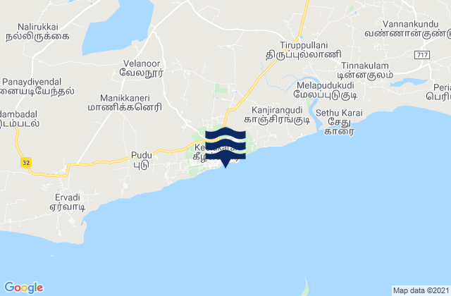 Mapa da tábua de marés em Keelakarai, India
