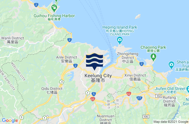 Mapa da tábua de marés em Keelung, Taiwan