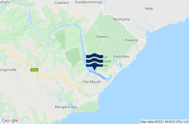 Mapa da tábua de marés em Kei Mouth, South Africa