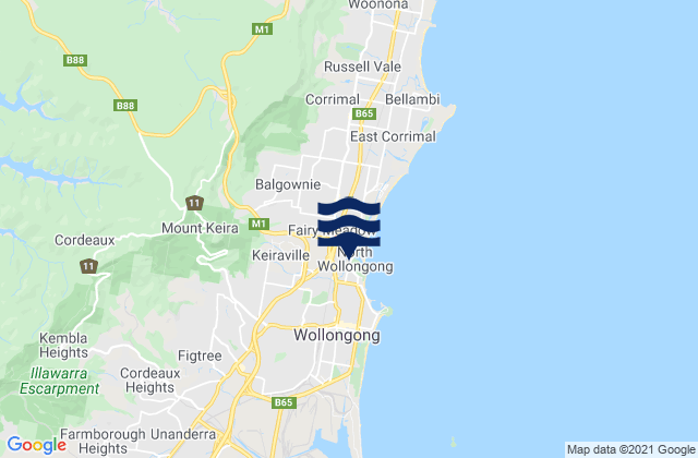 Mapa da tábua de marés em Keiraville, Australia