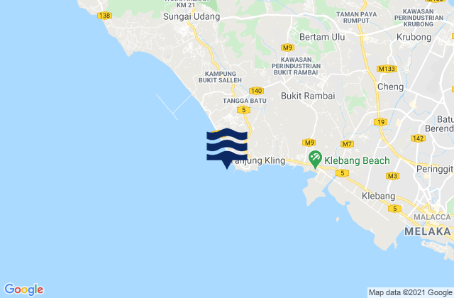 Mapa da tábua de marés em Keling, Malaysia