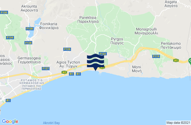 Mapa da tábua de marés em Kelláki, Cyprus