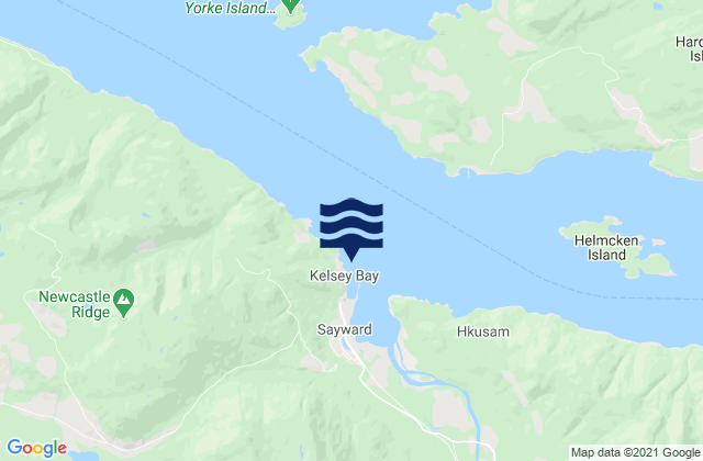 Mapa da tábua de marés em Kelsey Bay, Canada