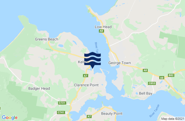 Mapa da tábua de marés em Kelso Bay, Australia
