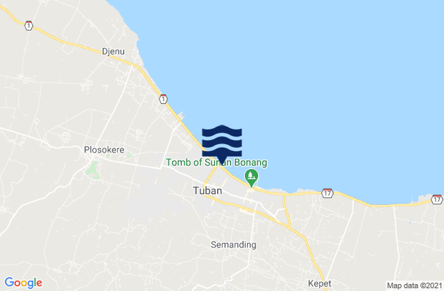 Mapa da tábua de marés em Kembangbilo, Indonesia