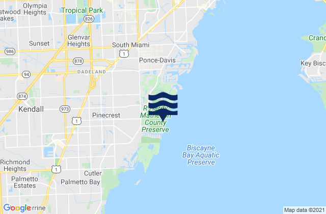 Mapa da tábua de marés em Kendall, United States