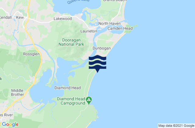 Mapa da tábua de marés em Kendall, Australia