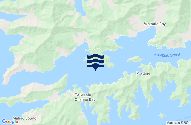 Mapa da tábua de marés em Kenepuru Sound, New Zealand