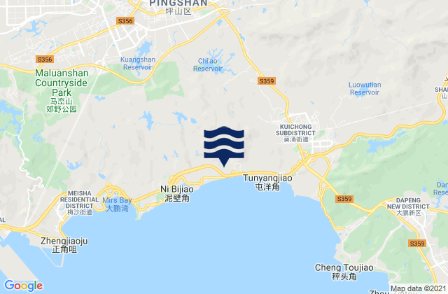 Mapa da tábua de marés em Kengzi, China