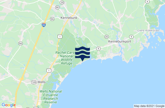 Mapa da tábua de marés em Kennebunk, United States