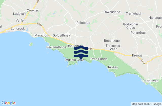 Mapa da tábua de marés em Kenneggy Cove, United Kingdom