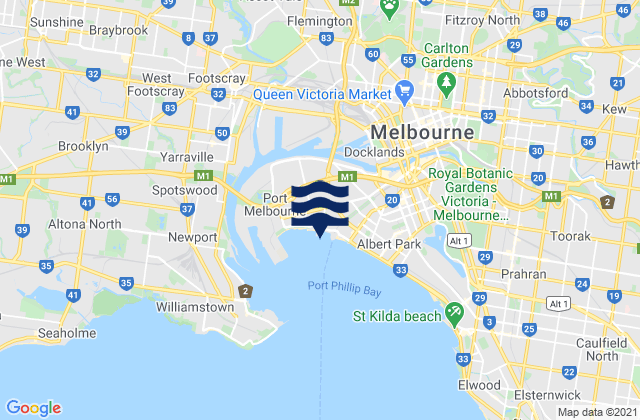 Mapa da tábua de marés em Kensington, Australia