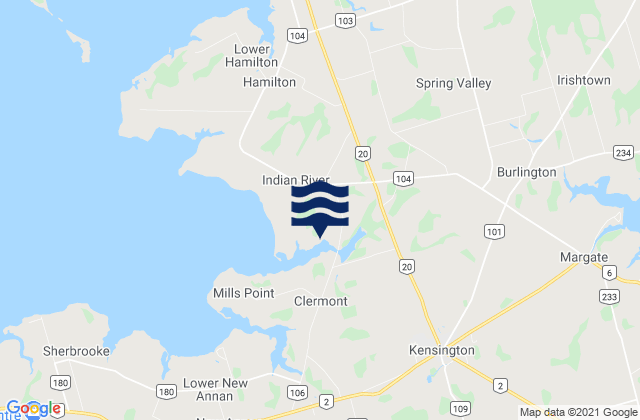 Mapa da tábua de marés em Kensington, Canada