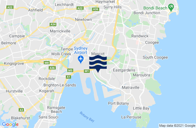 Mapa da tábua de marés em Kensington, Australia
