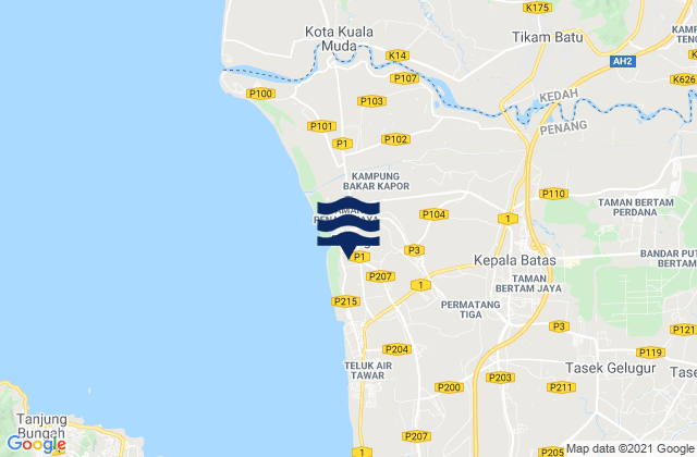 Mapa da tábua de marés em Kepala Batas, Malaysia