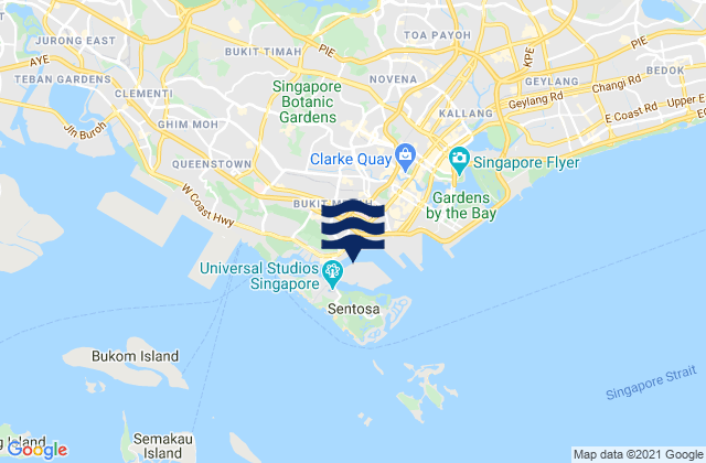 Mapa da tábua de marés em Keppel Harbour, Singapore